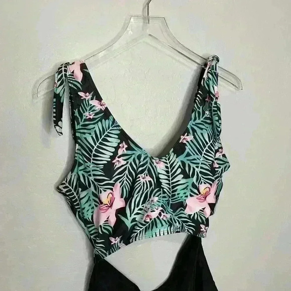 Shein Tropical Tie Shoulder Piece Swimsuit Large - Picture 3 of 5